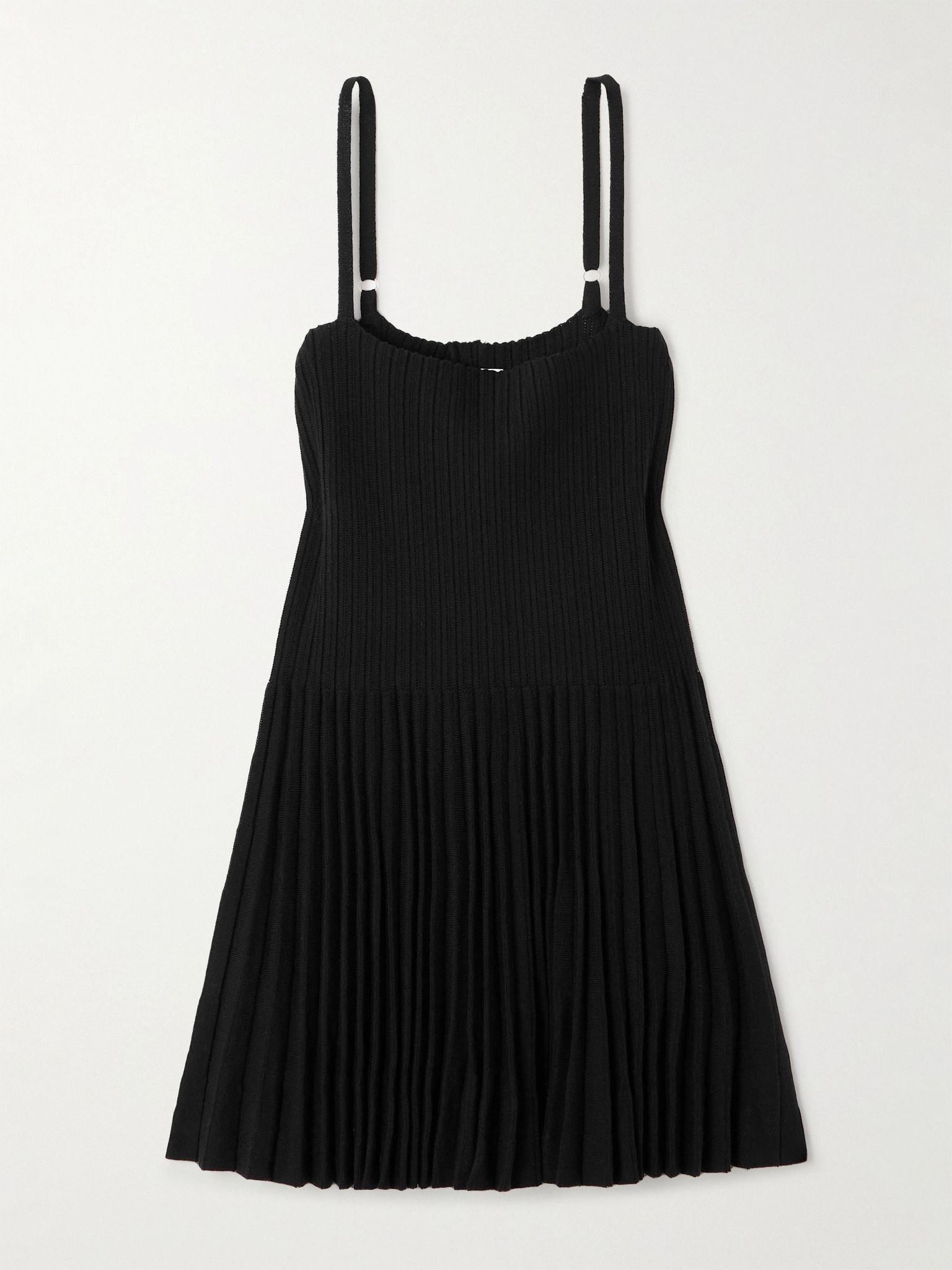 Pleated ribbed cotton mini dress Black - 1