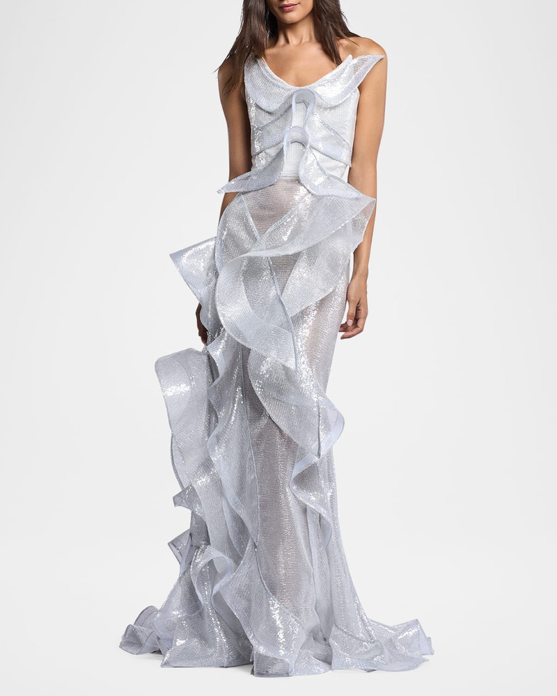 MATICEVSKI Refraction Strapless Ruffle Sequin Trumpet Gown outlook