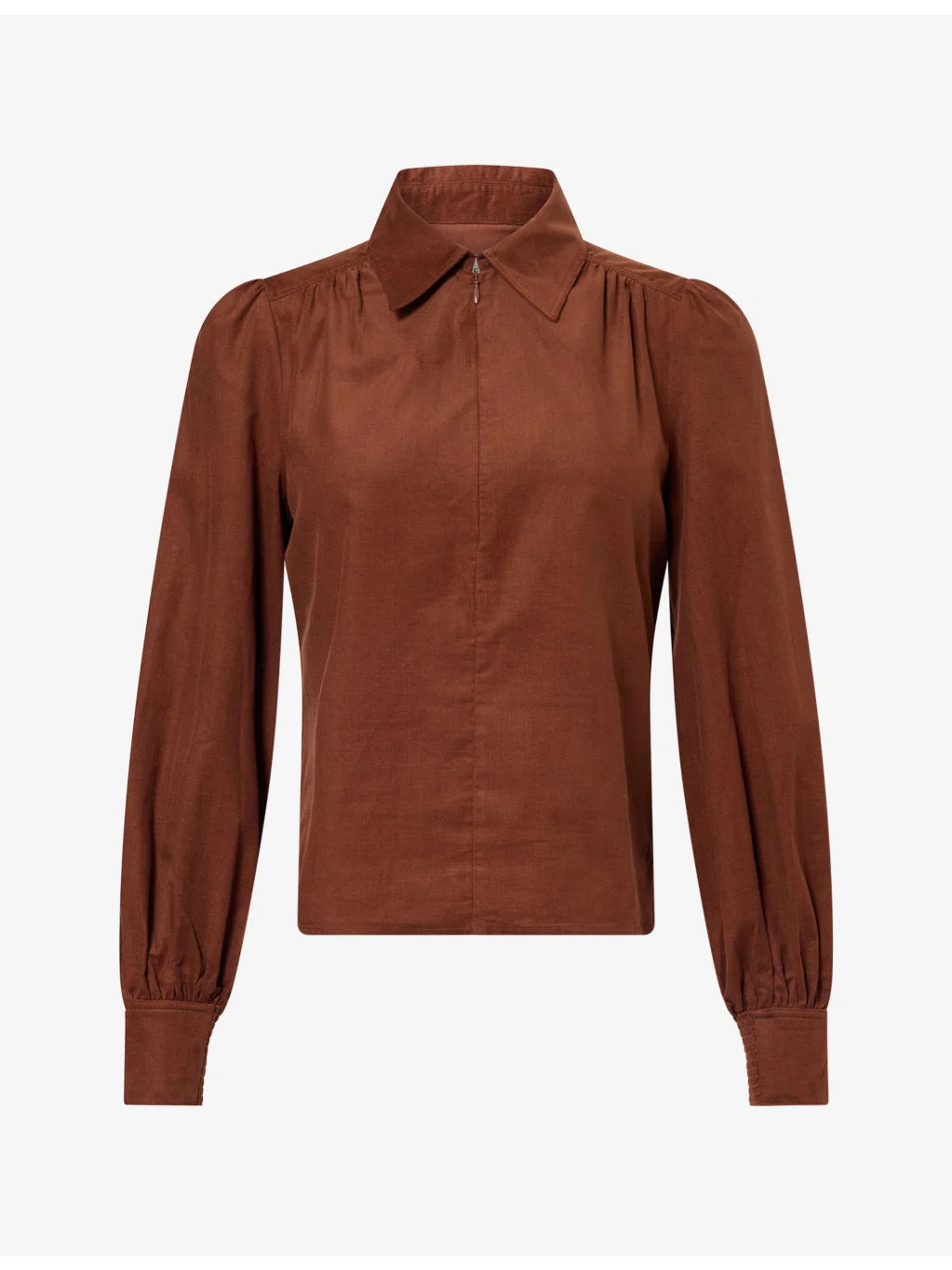 Baby-Cord Zip-Up Cotton Blouse - 1