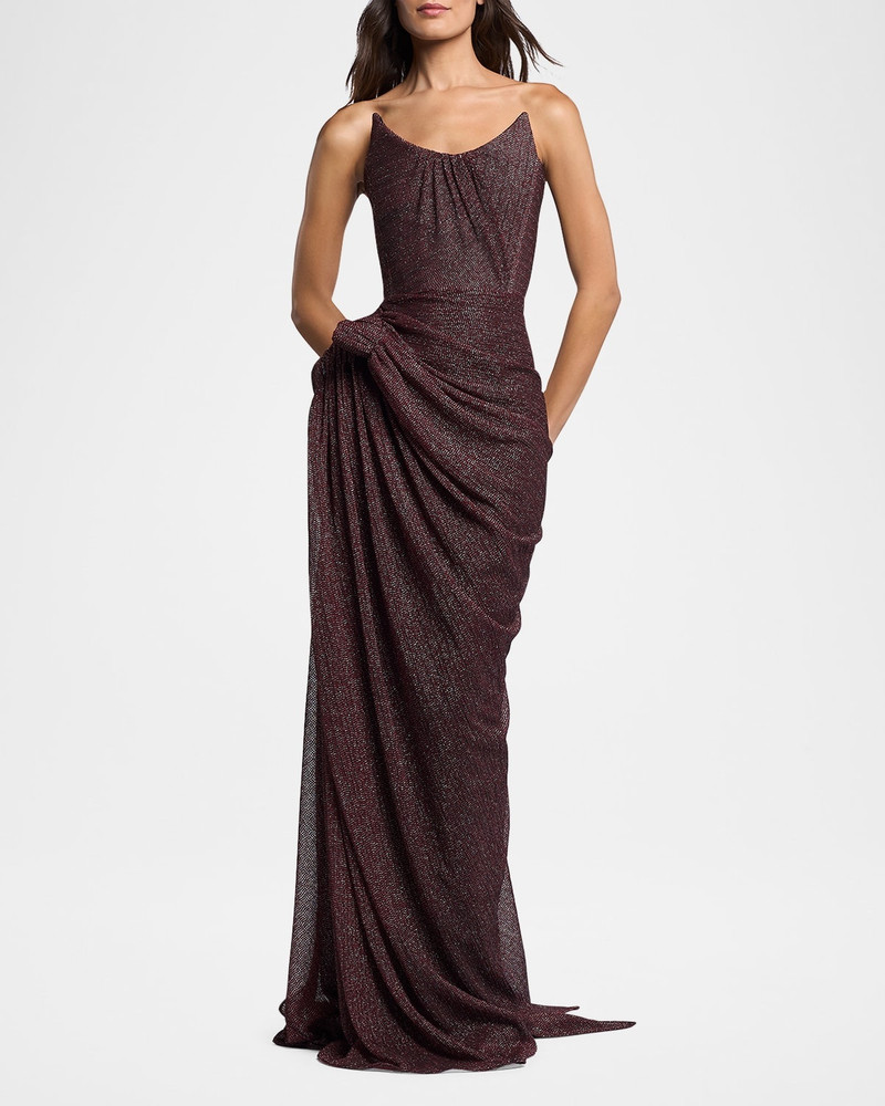 MATICEVSKI Lexicon Metallic Draped Strapless Column Gown outlook