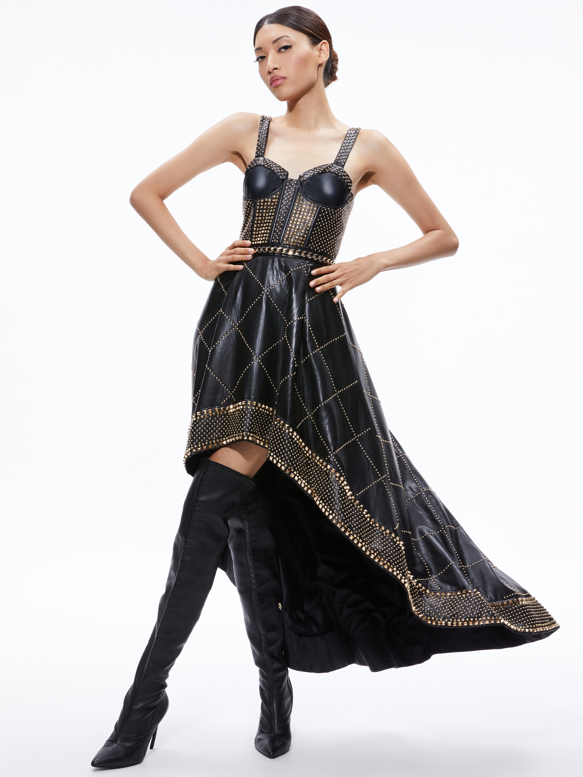 JERLENE STUDDED VEGAN LEATHER CORSET GOWN - 1