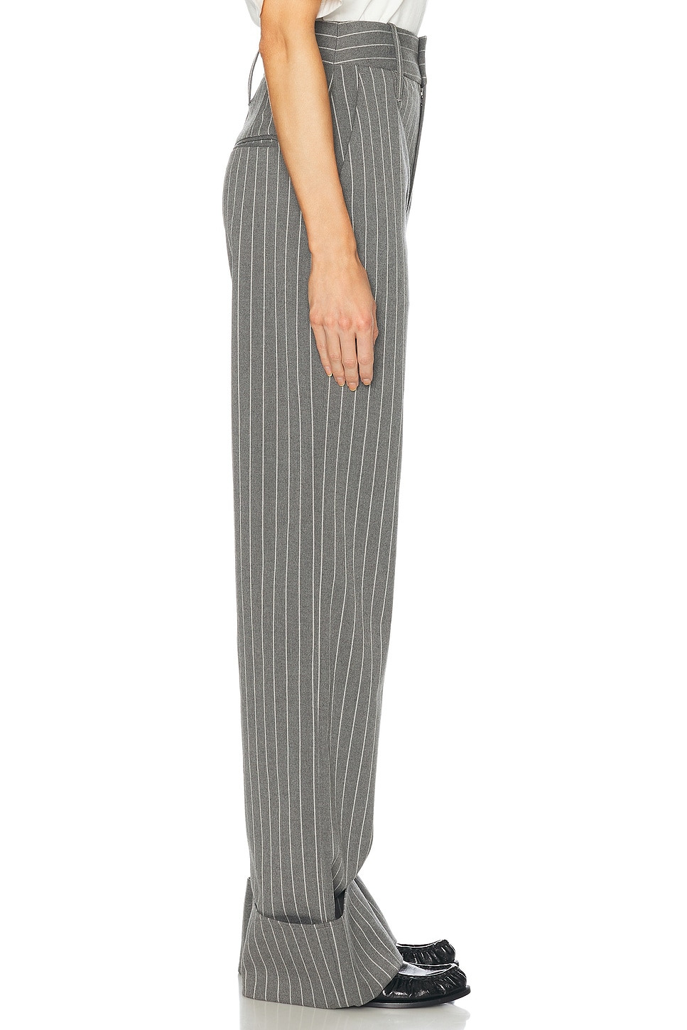 Pinstripe High Waist Cuffed Pants - 4