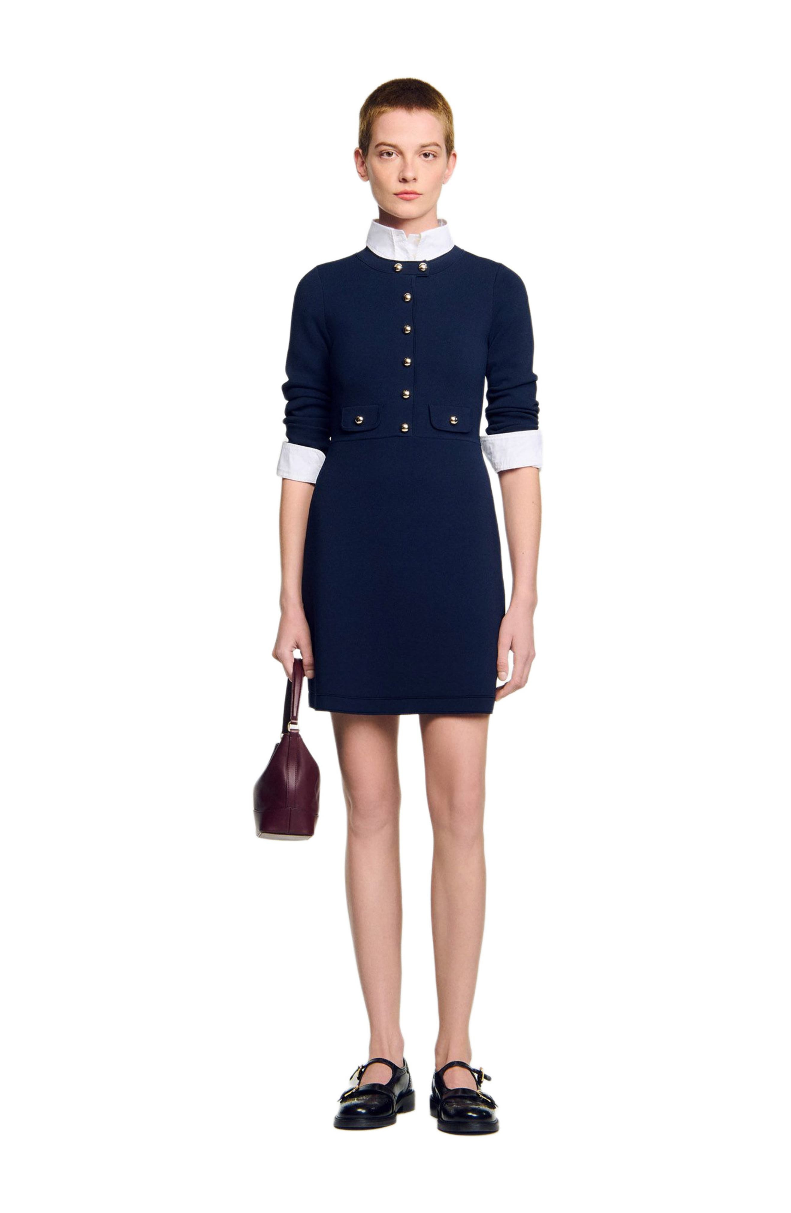 SANDRO Short button-up knit dress in Navy Blue at Nordstrom - 6