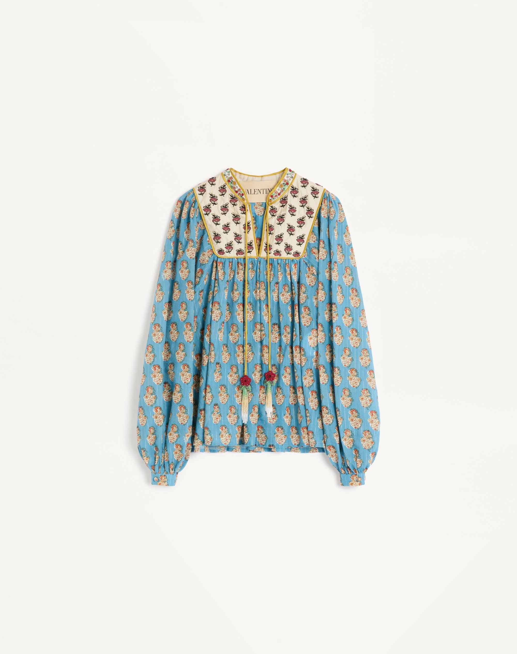 COTTON AND LUREX TOP WITH EMBROIDERED PETALES D'AMOUR PRINT - 1