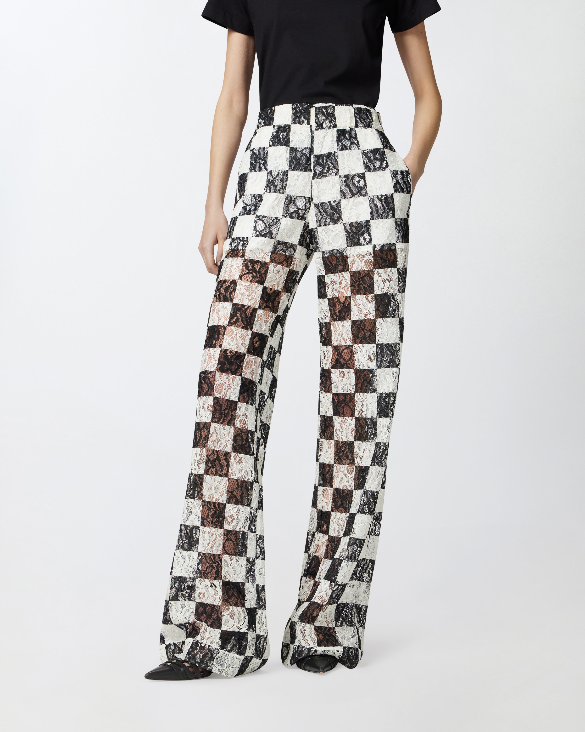 WIDE TROUSERS IN CHECKERED LACE - 3