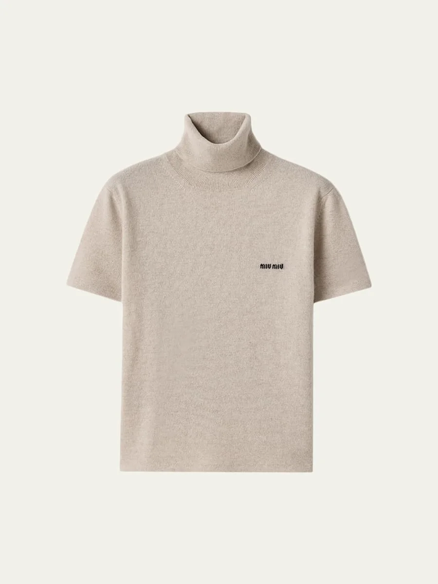 Short-Sleeve Cashmere Turtleneck Sweater - 1