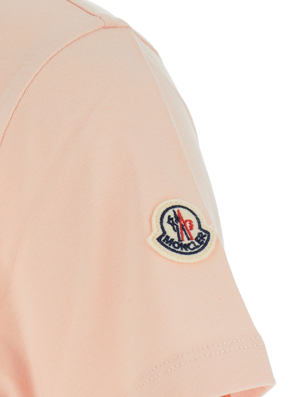 Moncler Women Pink Crewneck T-Shirt With Tonal Logo Lettering Embroidery On The Front And Logo Patch - 3