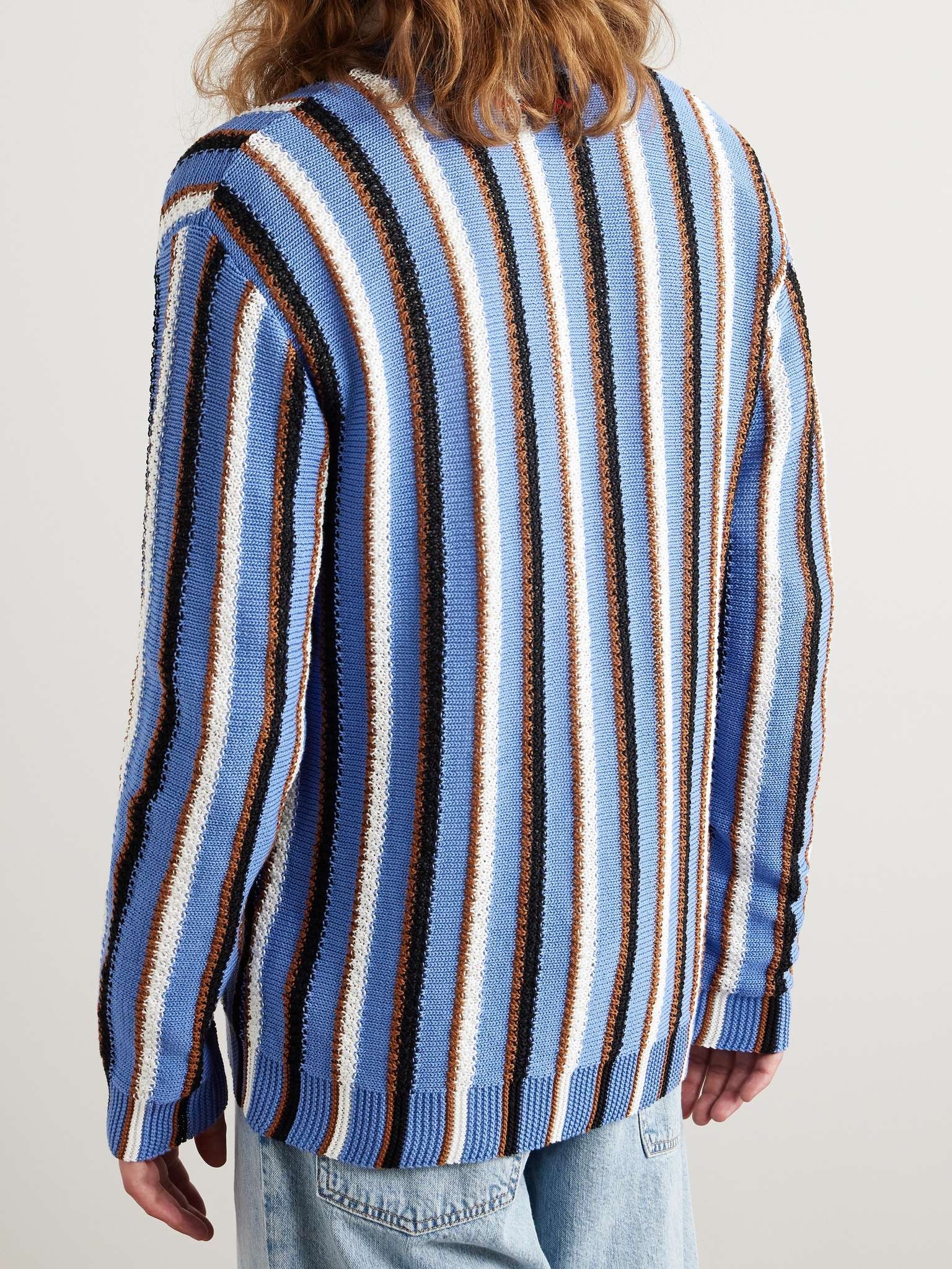 Logo-Embroidered Striped Cotton Cardigan - 4