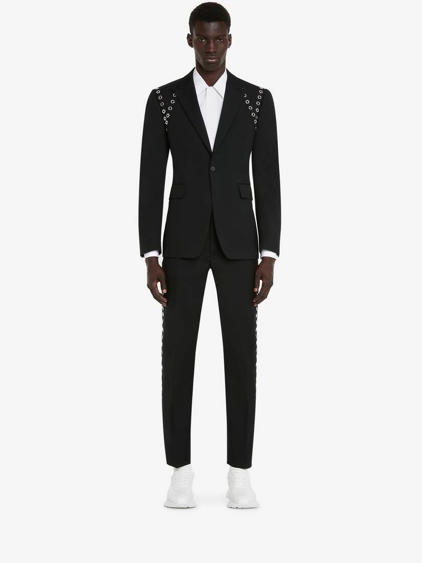 Men's Eyelets Single-breasted Jacket in Black - 2
