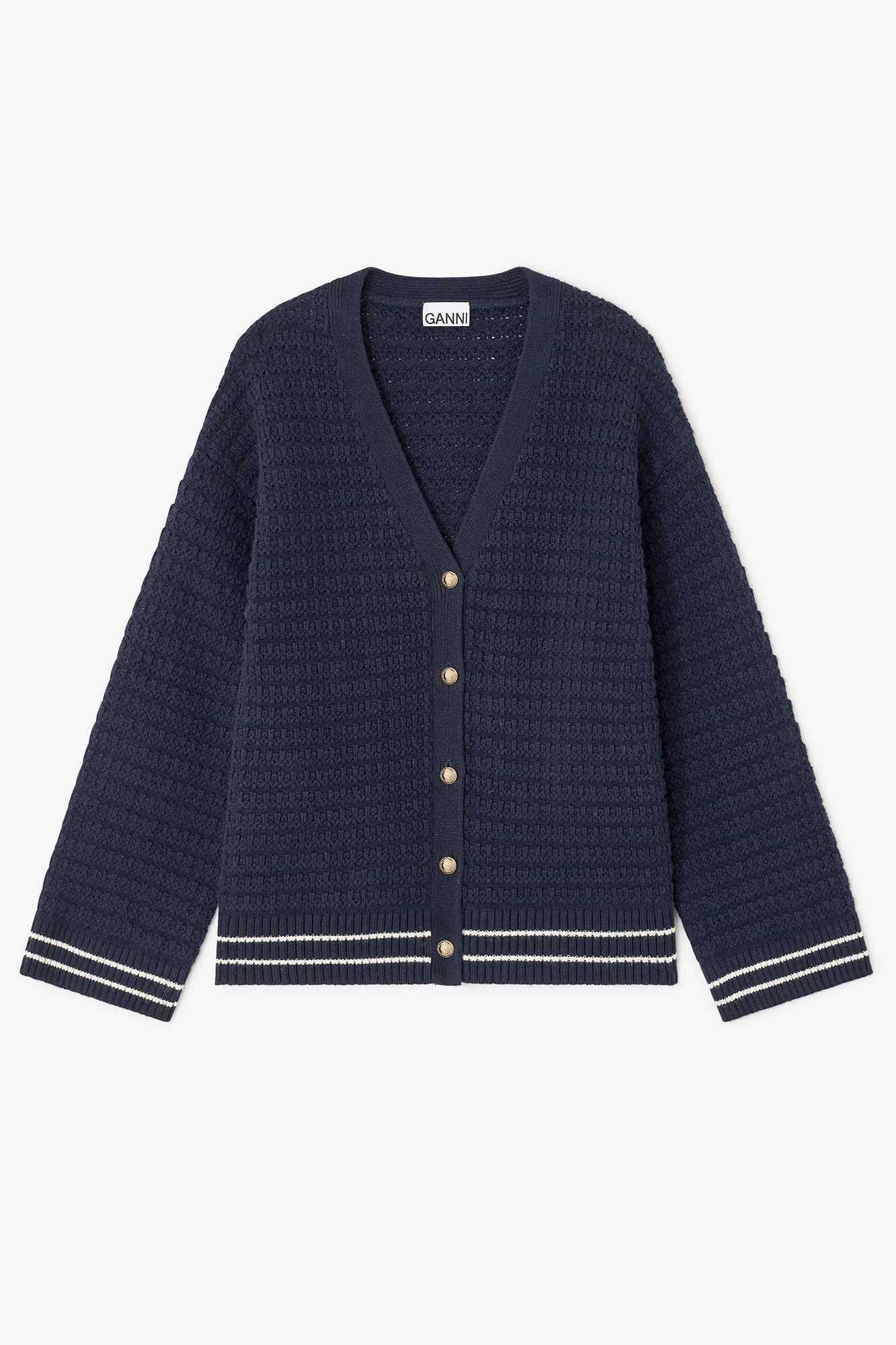 DARK BLUE WOOL CARDIGAN - 1