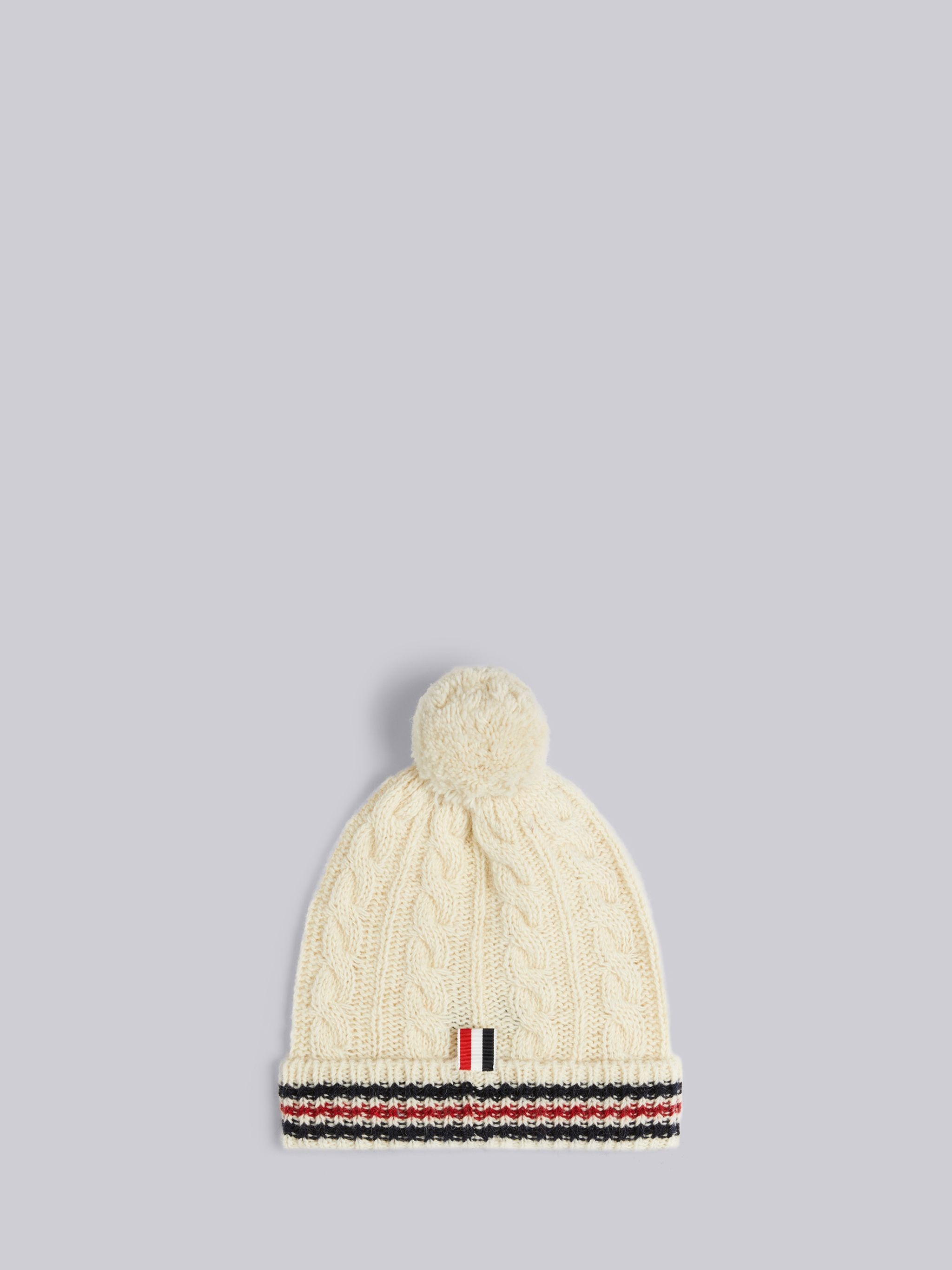 White Baby Cable Donegal Cricket Stripe Pom Pom Hat - 2