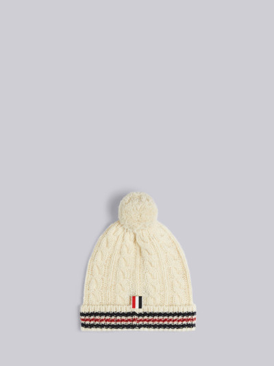Thom Browne White Baby Cable Donegal Cricket Stripe Pom Pom Hat outlook