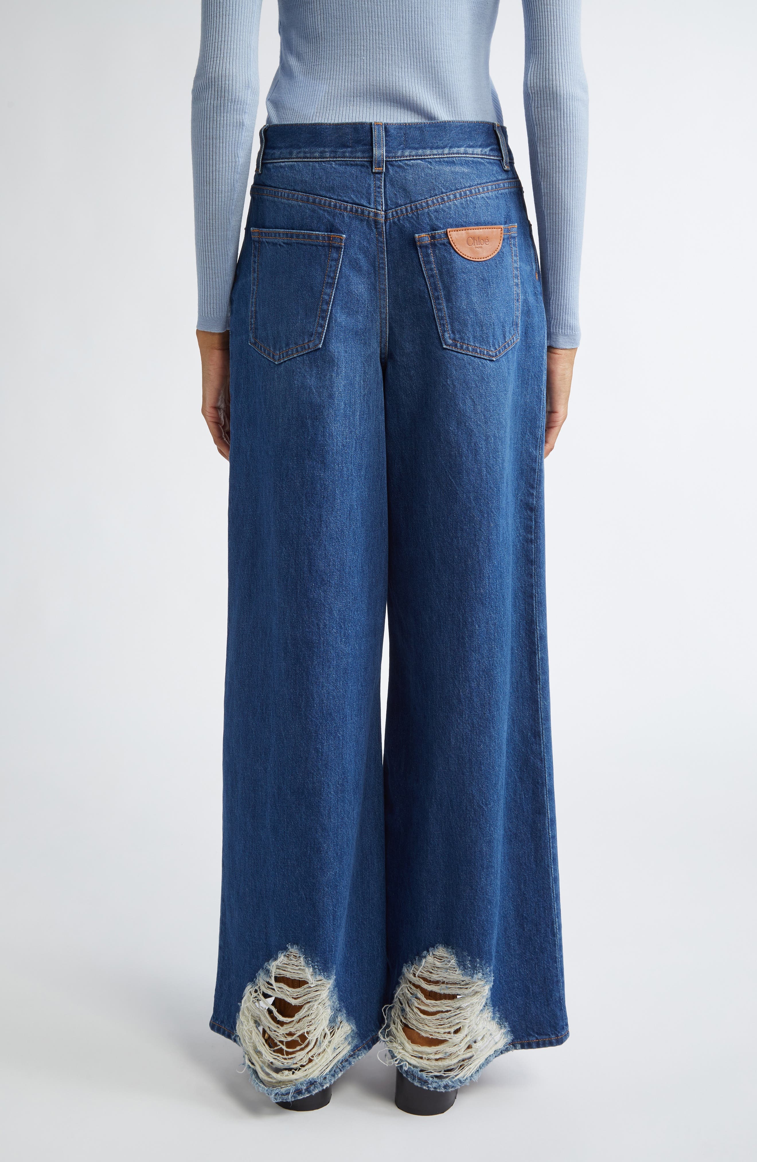 Chloé High Waist Wide Leg Jeans in Night Blue at Nordstrom - 3