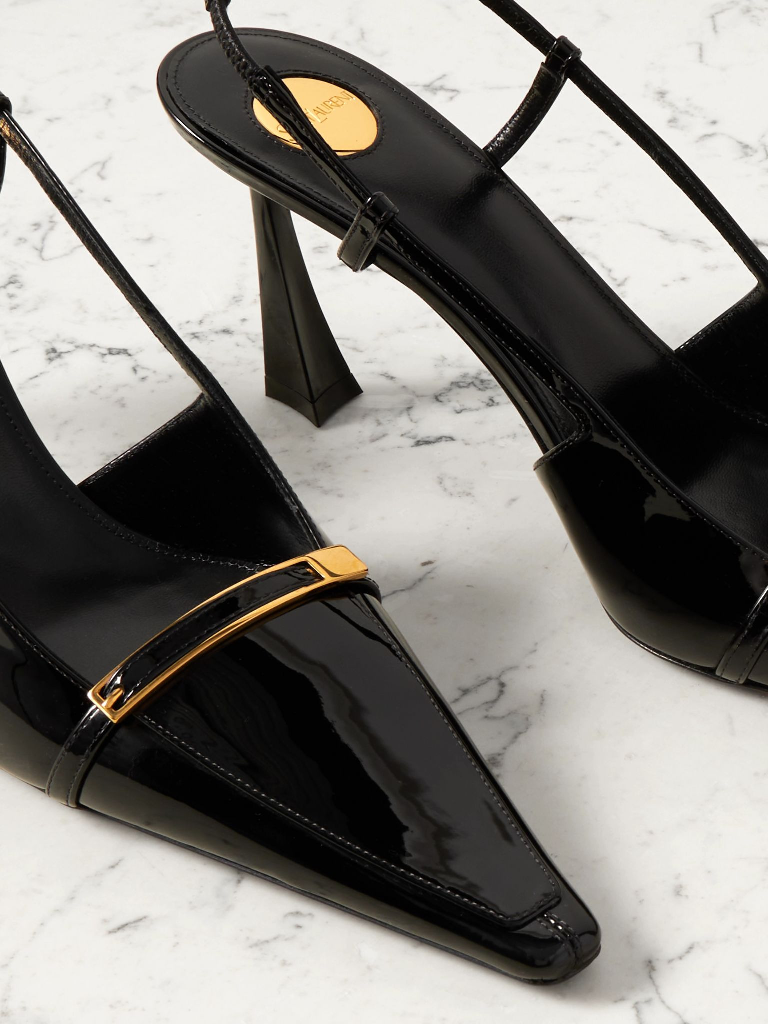 Jacqueline buckle-embellished patent-leather slingback pumps Black - 4