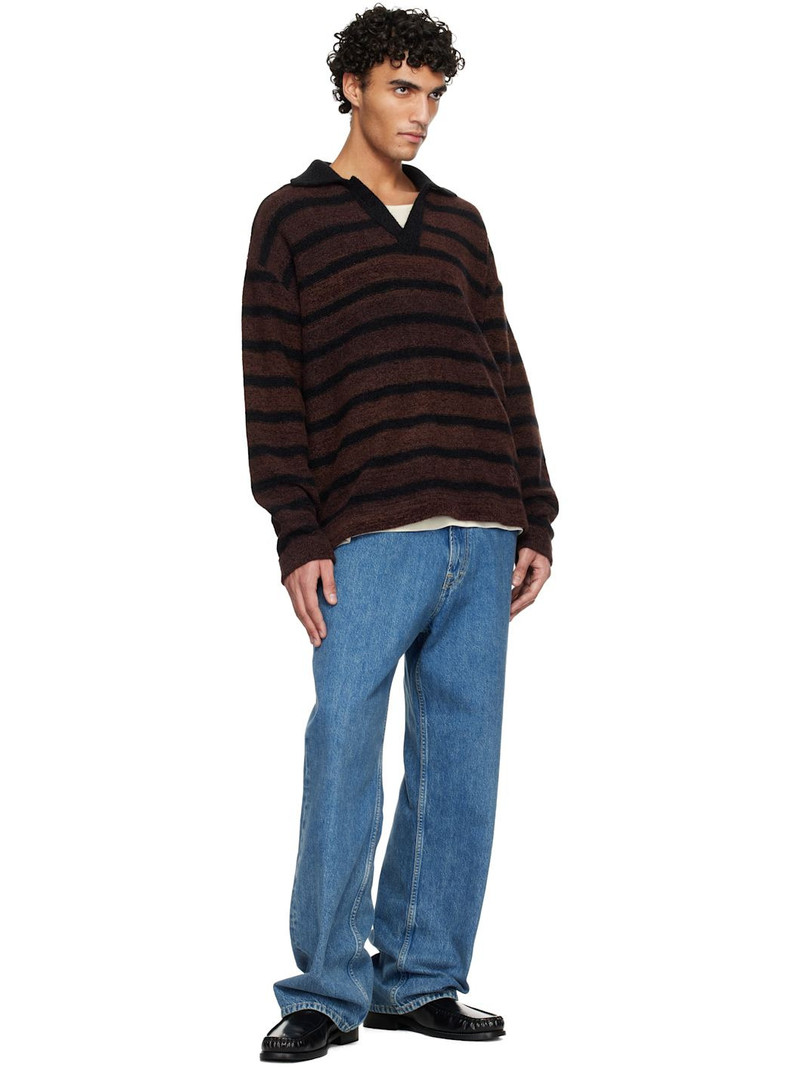 Wooyoungmi Brown Striped Collar Polo outlook