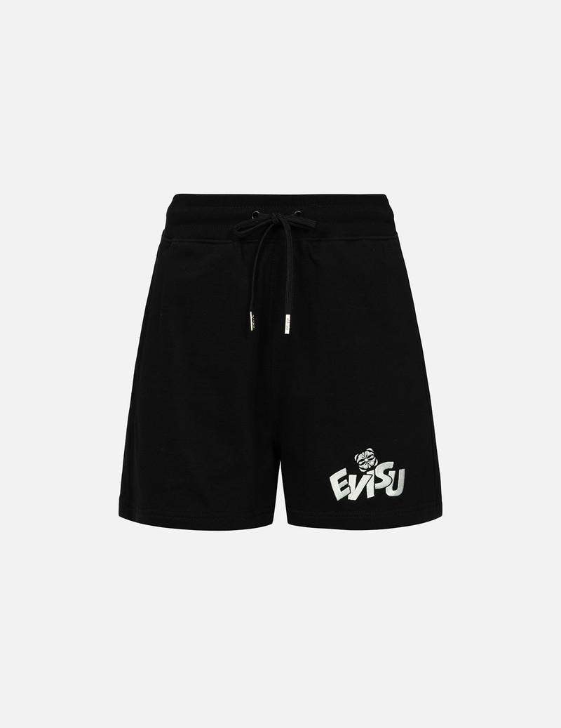 EVISU Color-blocking Daruma and Fortune Cat Daicock Print Loose Fit Sweat Shorts outlook