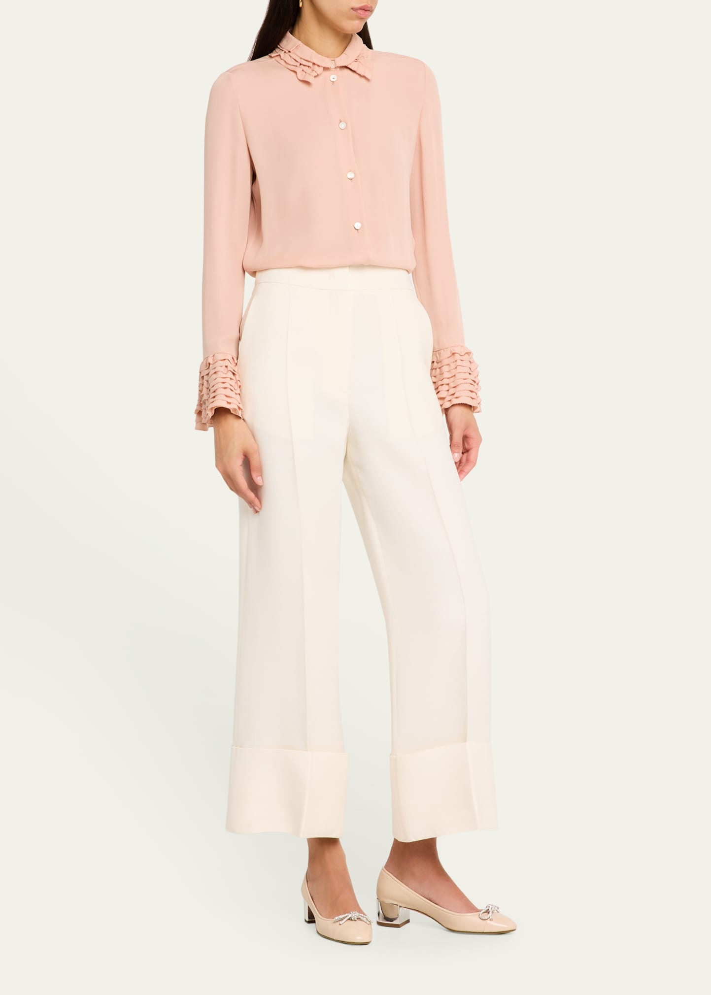 Wide-Leg Cuffed Trousers - 2