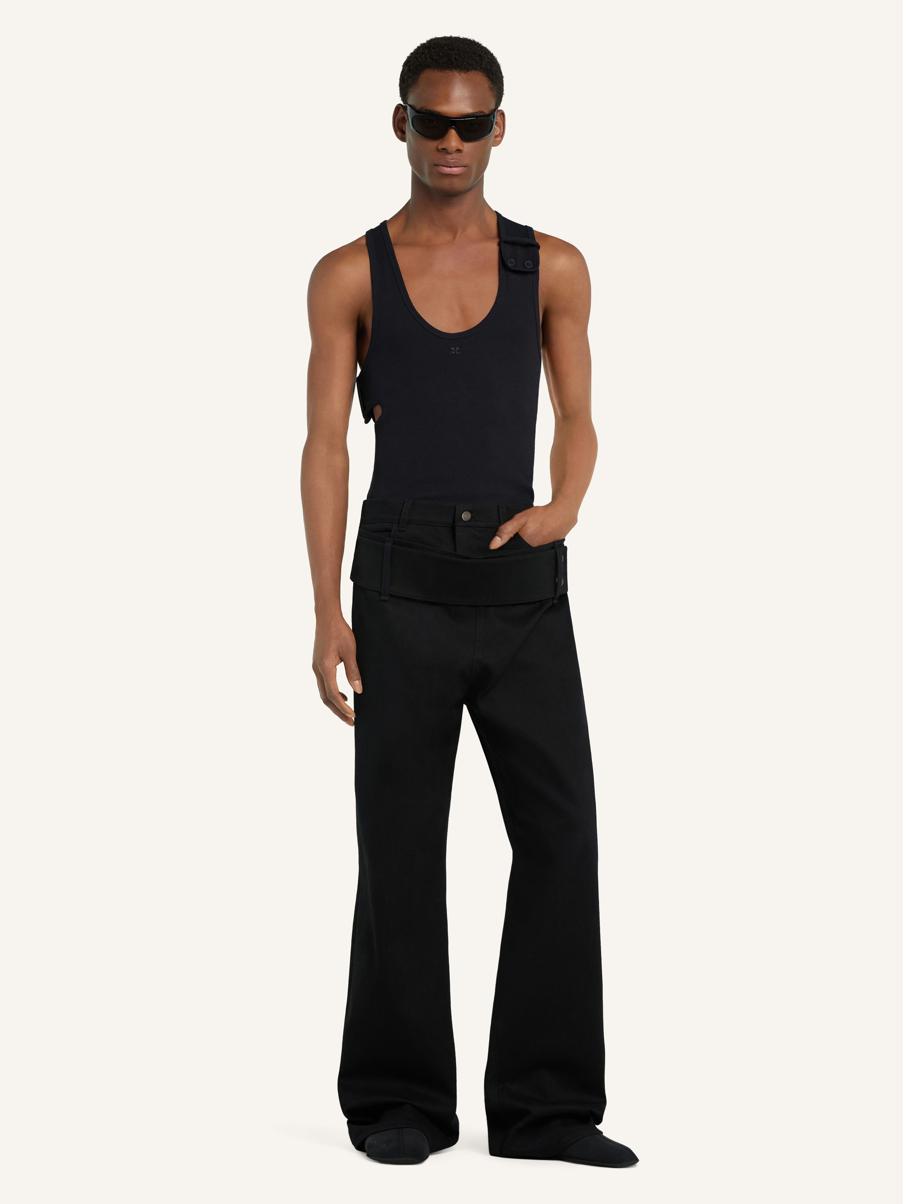 DOUBLE BELT DENIM PANTS - 2