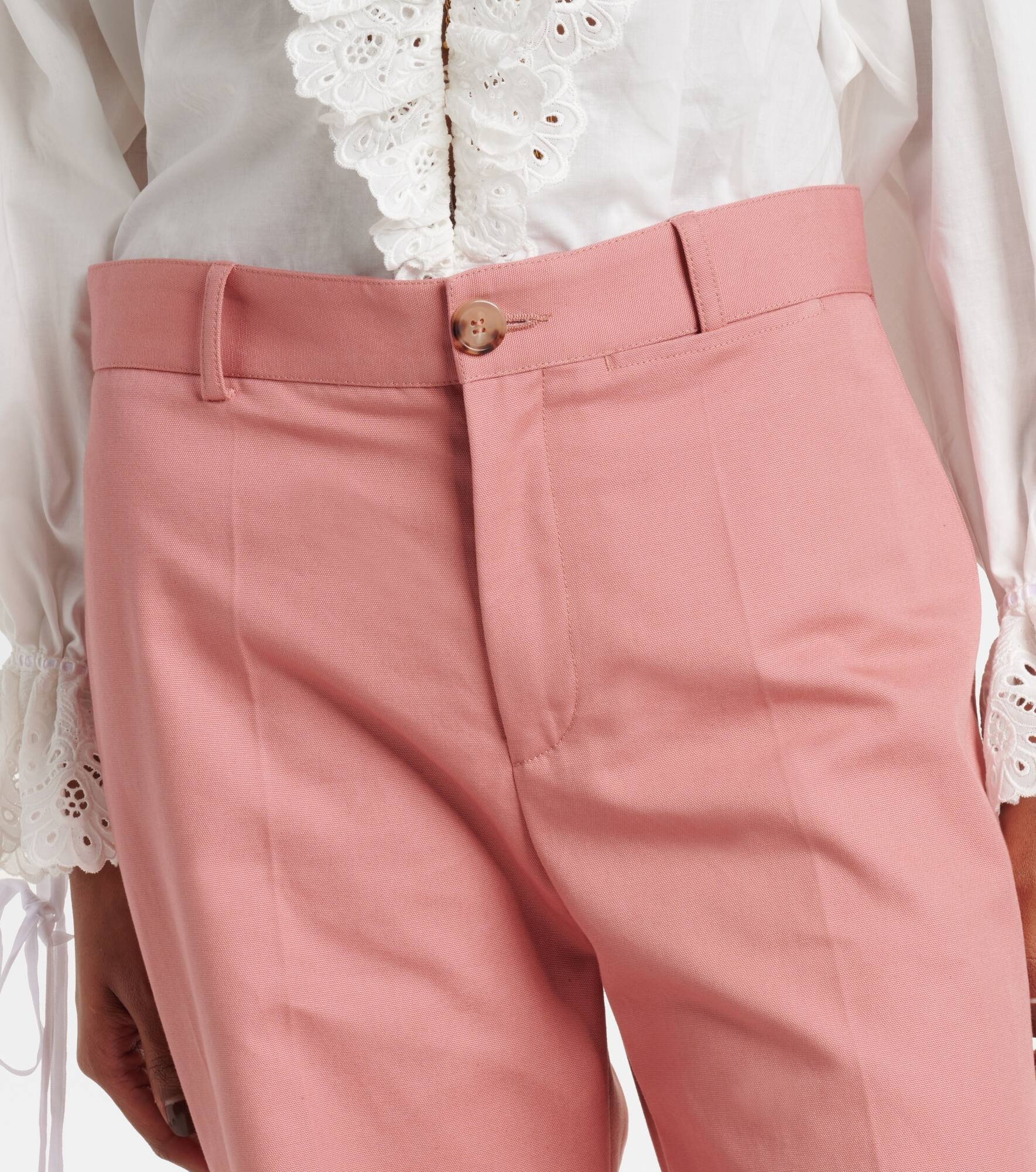 Pleated high-rise cotton flared pants - 4