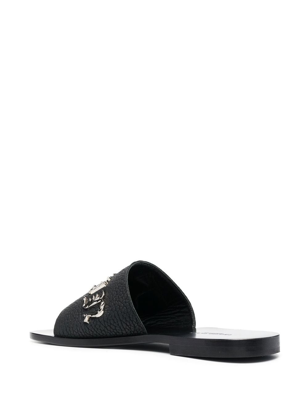 logo-lettering leather slides - 3