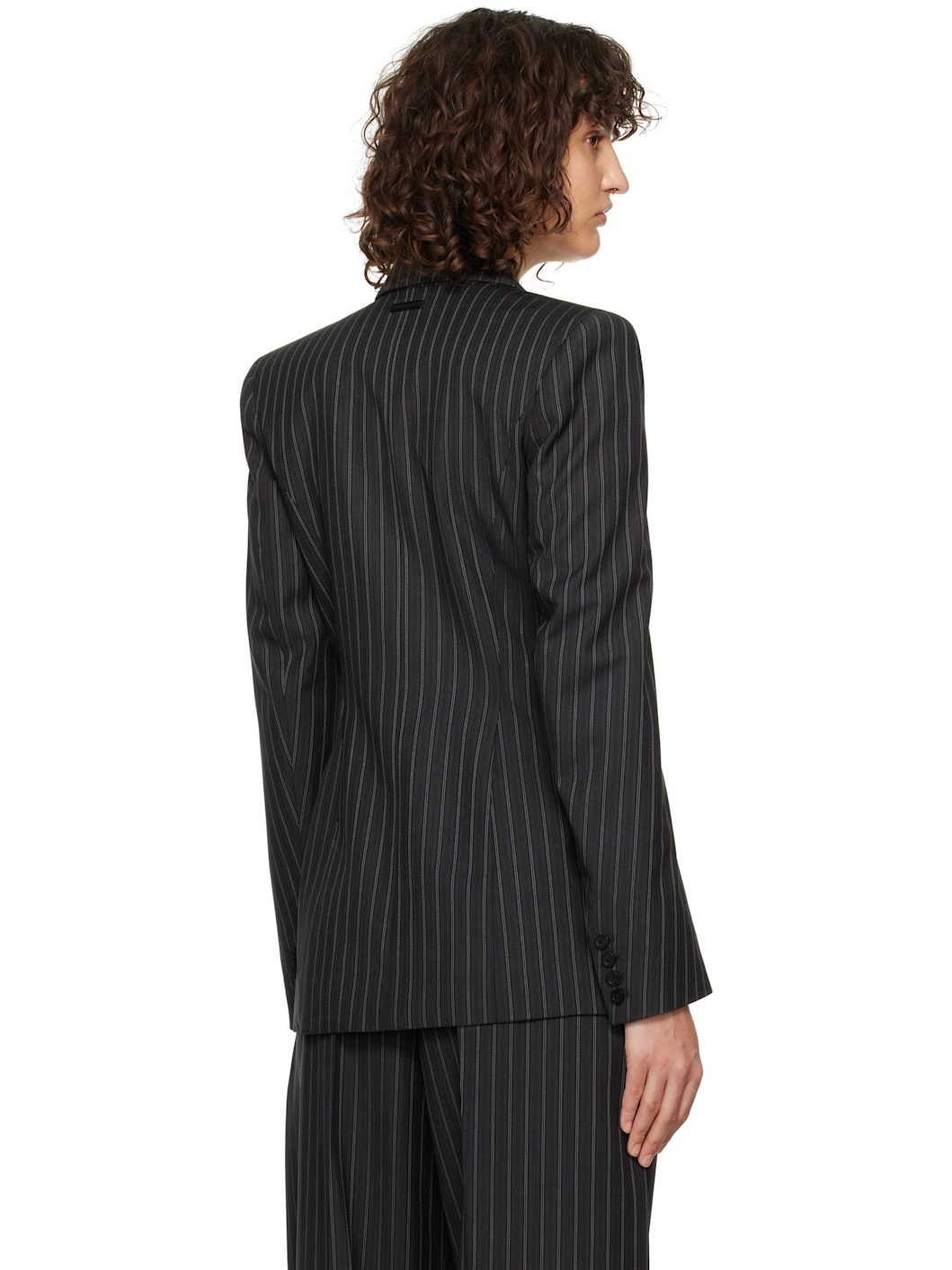 Black Pinstripe Pierced Tailored Blazer - 3