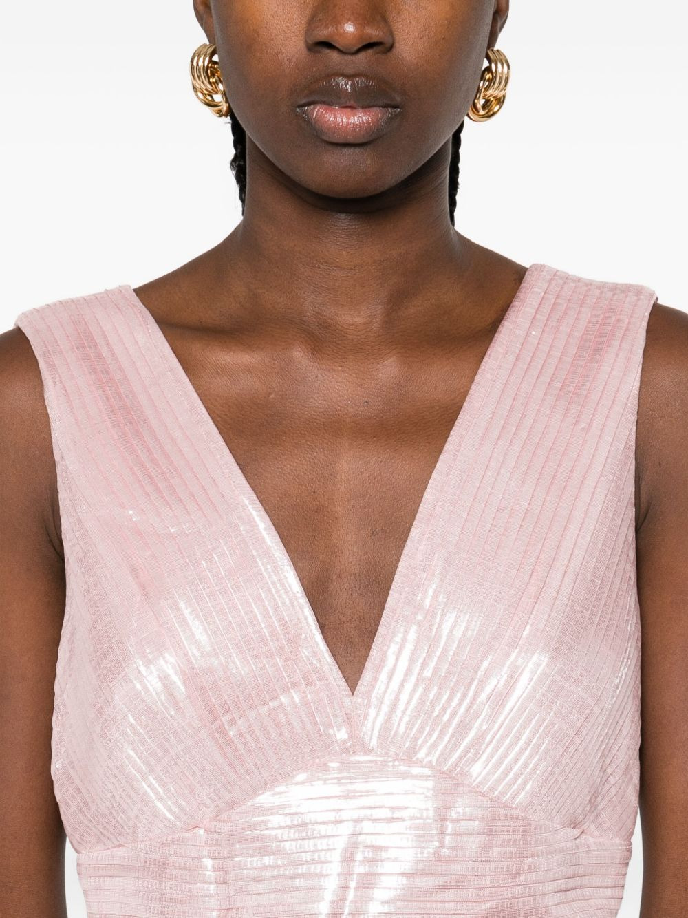 pleated V-neck dress - 5