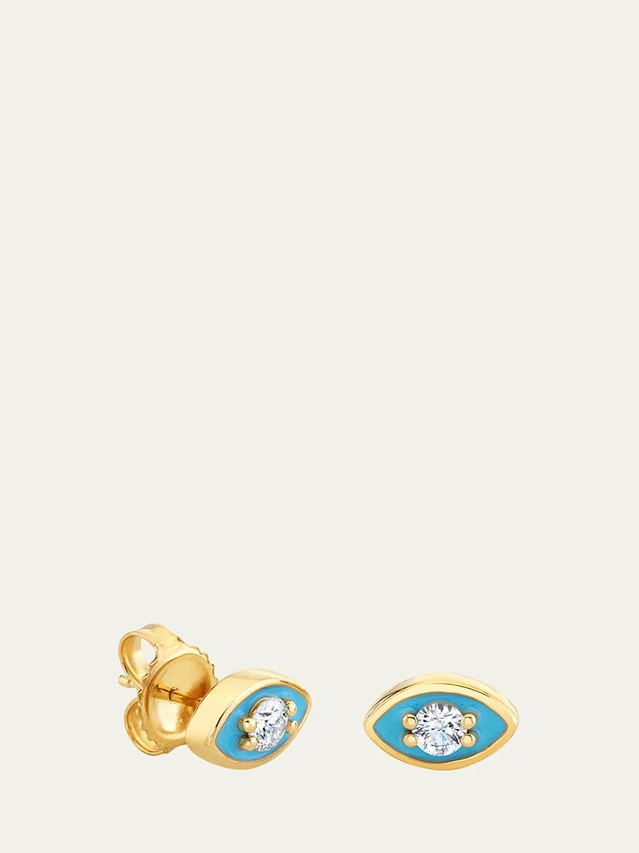 14K Yellow Gold Large Enamel Marquise Evil Eye Stud Single Earring - 1
