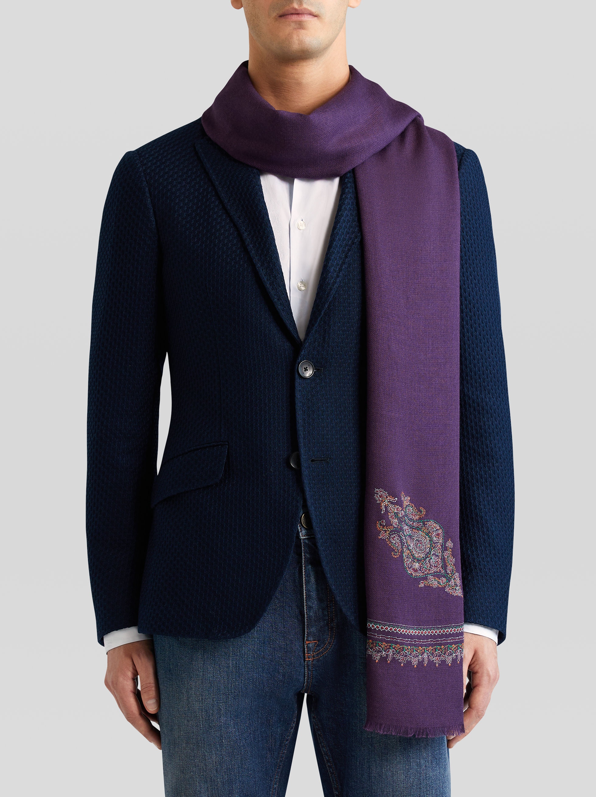SILK AND CASHMERE SCARF WITH PAISLEY EMBROIDERY - 2
