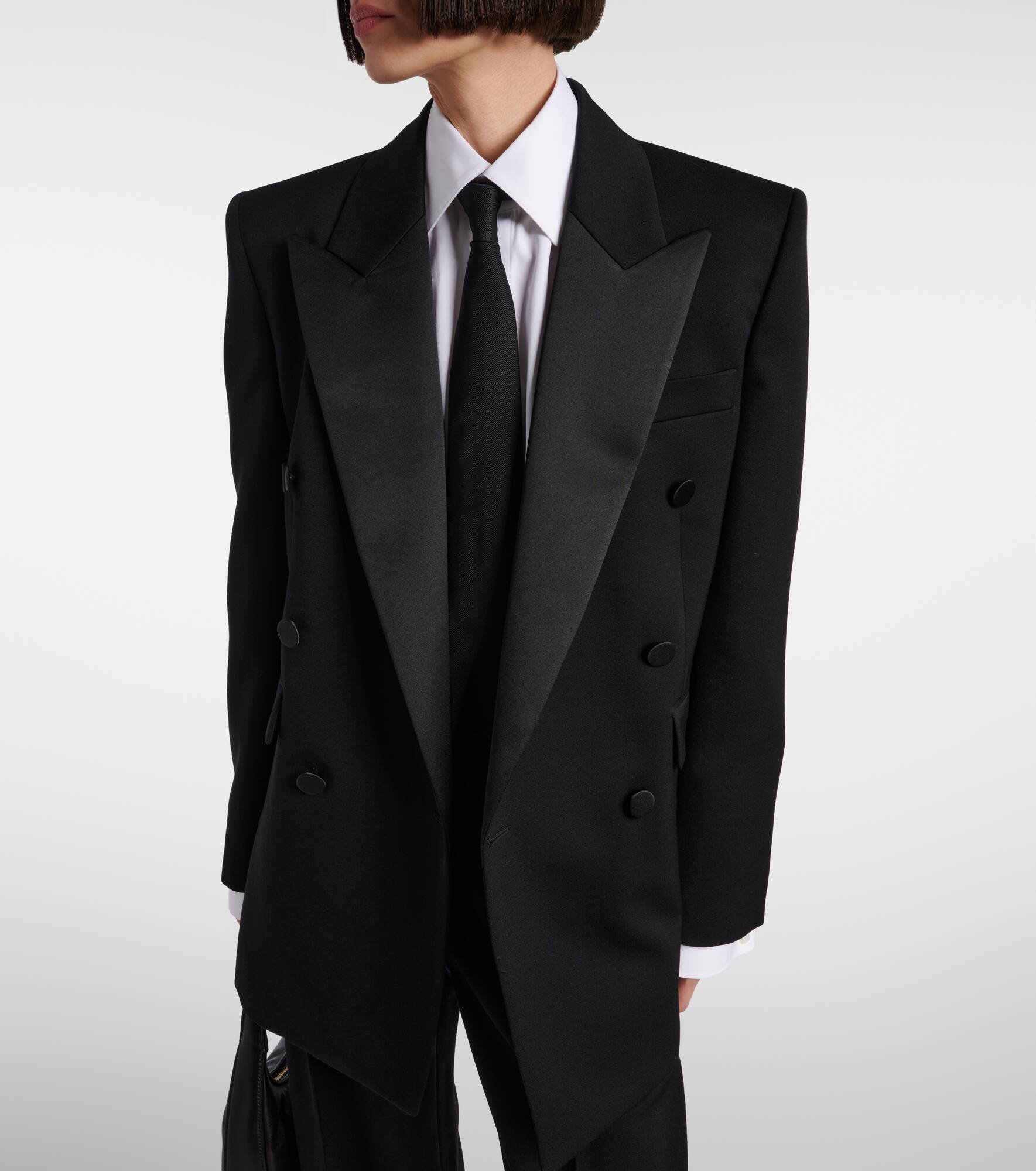 Satin-trimmed wool suit jacket - 7
