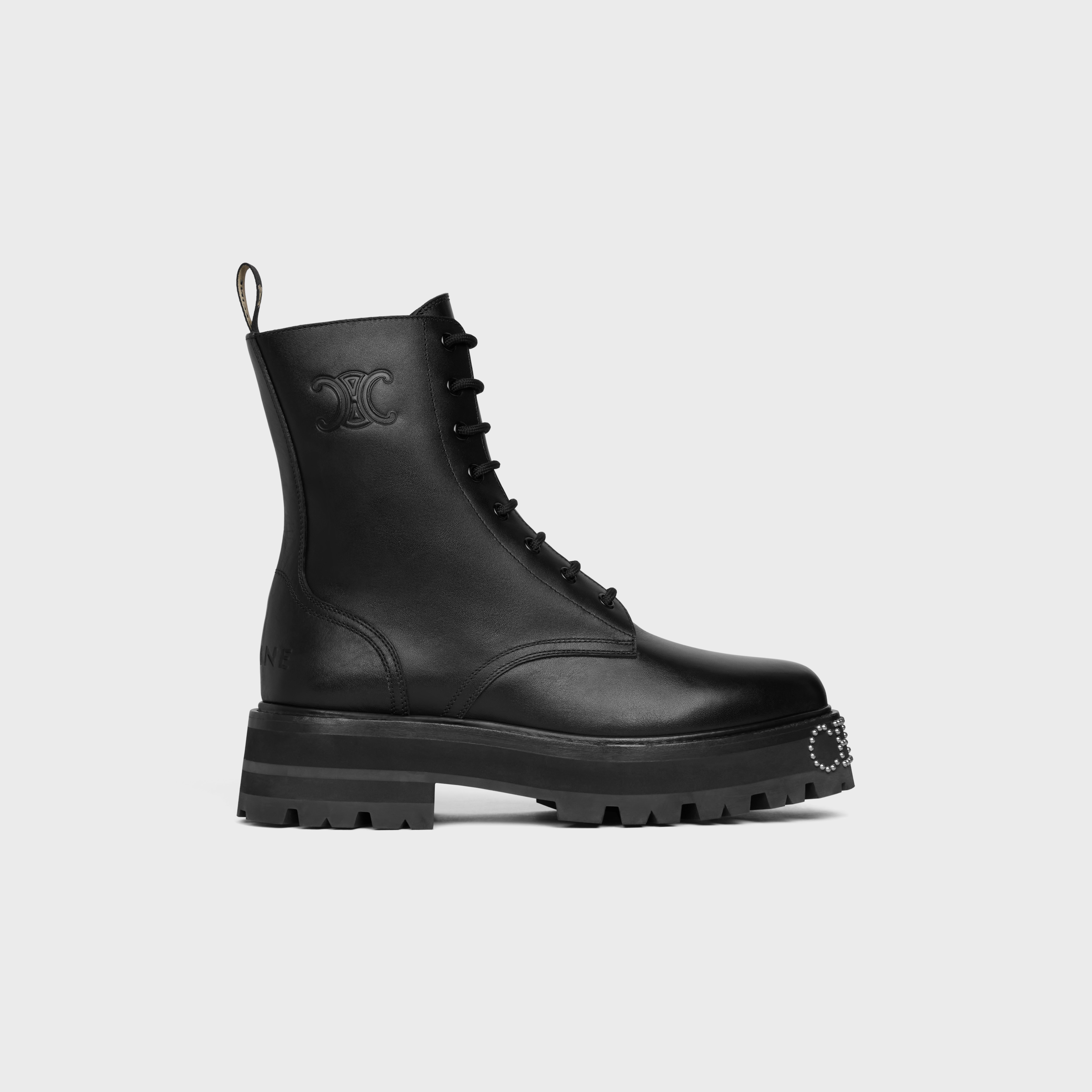 CELINE LACE-UP BOOT WITH TRIOMPHE AND STUDDED OUTSOLE CELINE