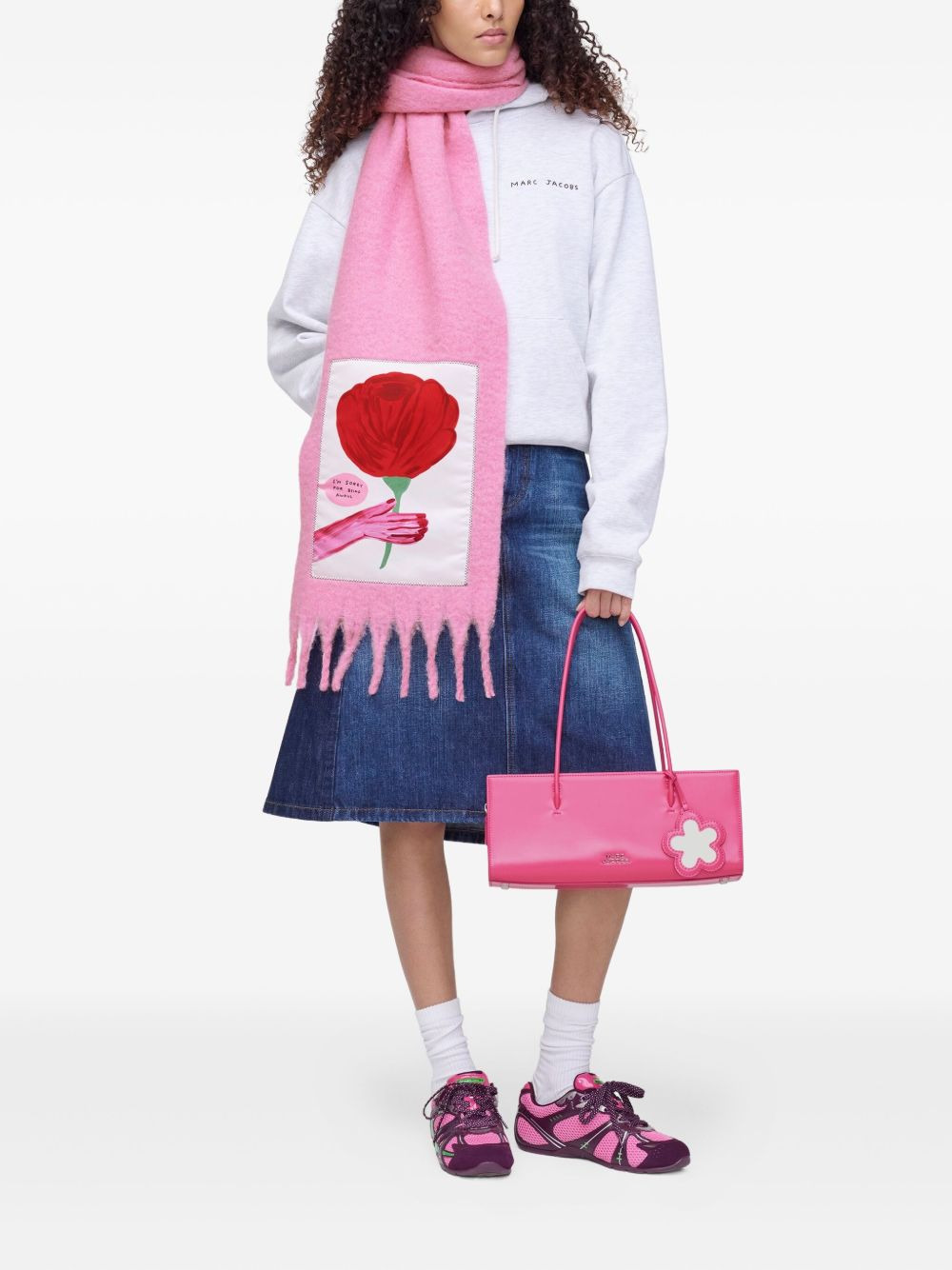 Oh Rose print fringed scarf - 3