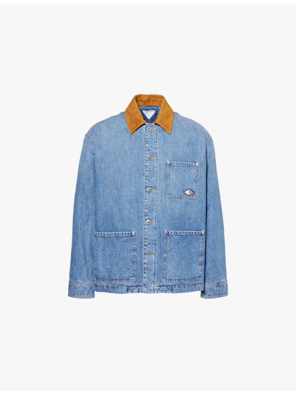 Contrast-collar embroidered-branded regular-fit denim jacket - 1