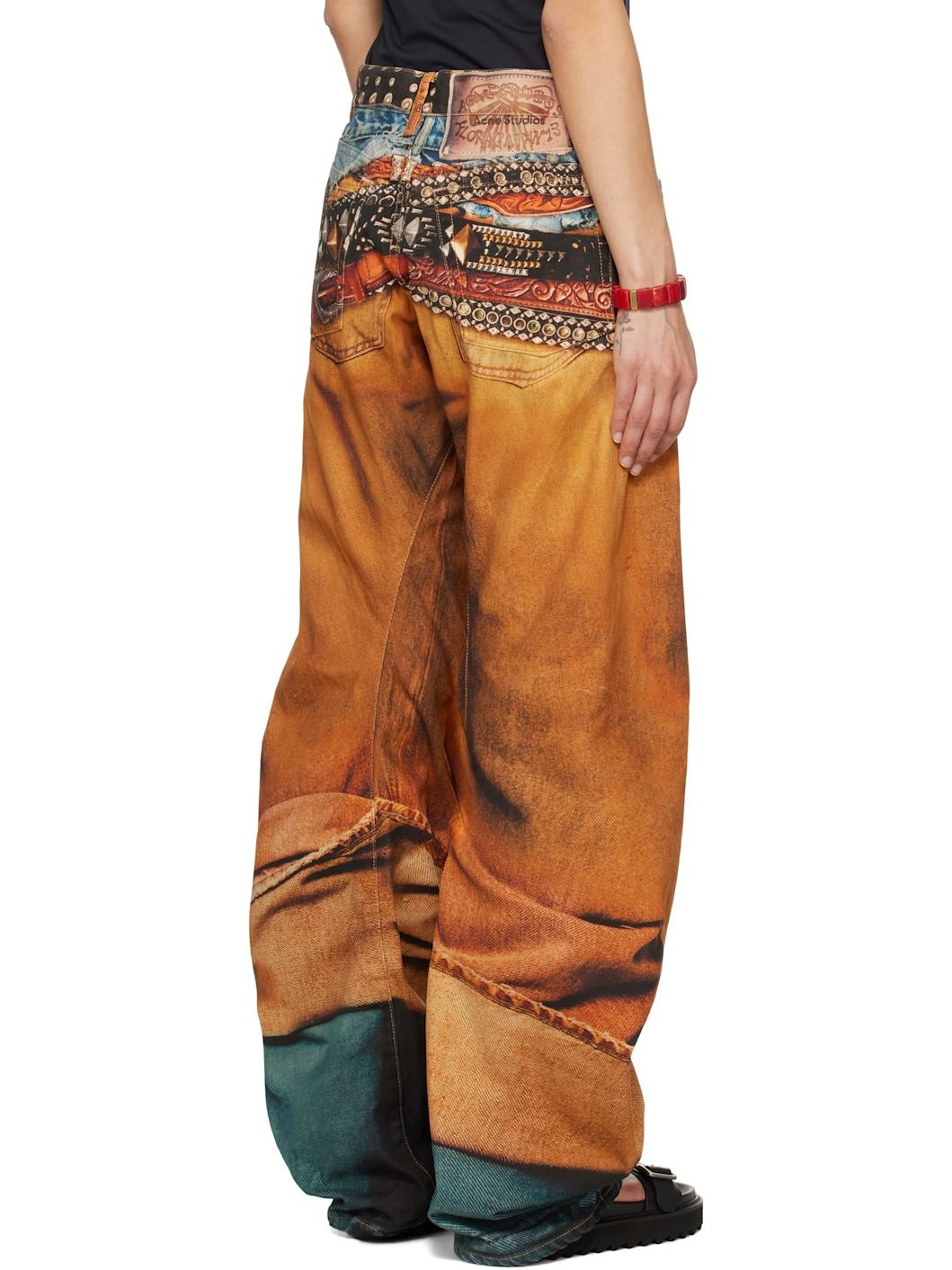 Orange Stacked Belts Jeans - 3