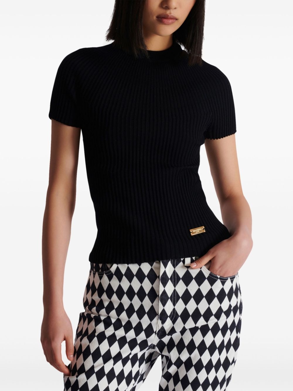 logo-plaque ribbed knit top - 6