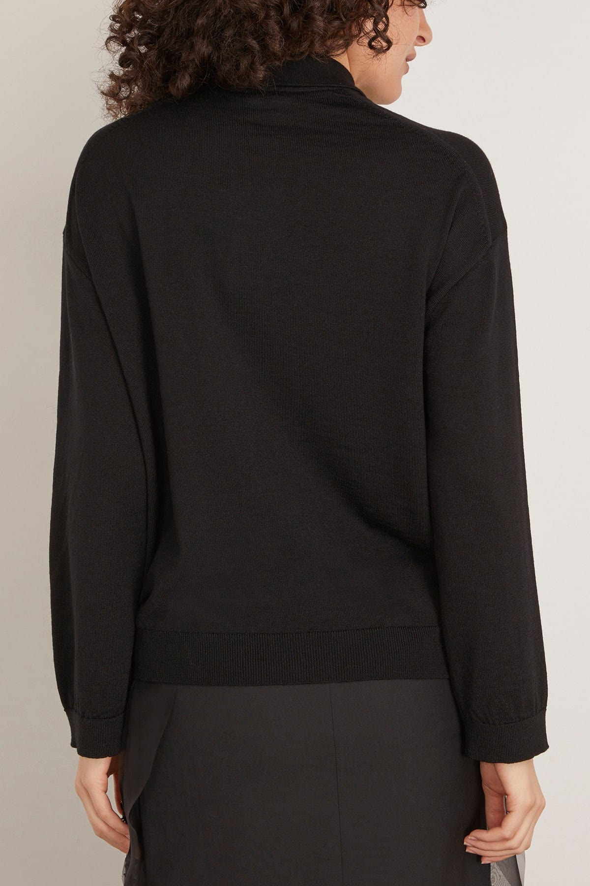 Polo Neck Merino Wool Cut-Out Knit Sweater in Black - 4