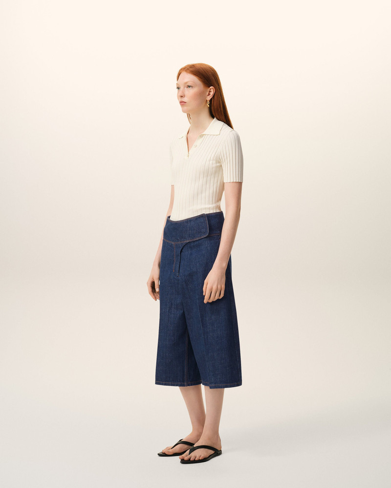 BLUE COTTON WRAPPED BELTED BERMUDA SHORTS 6