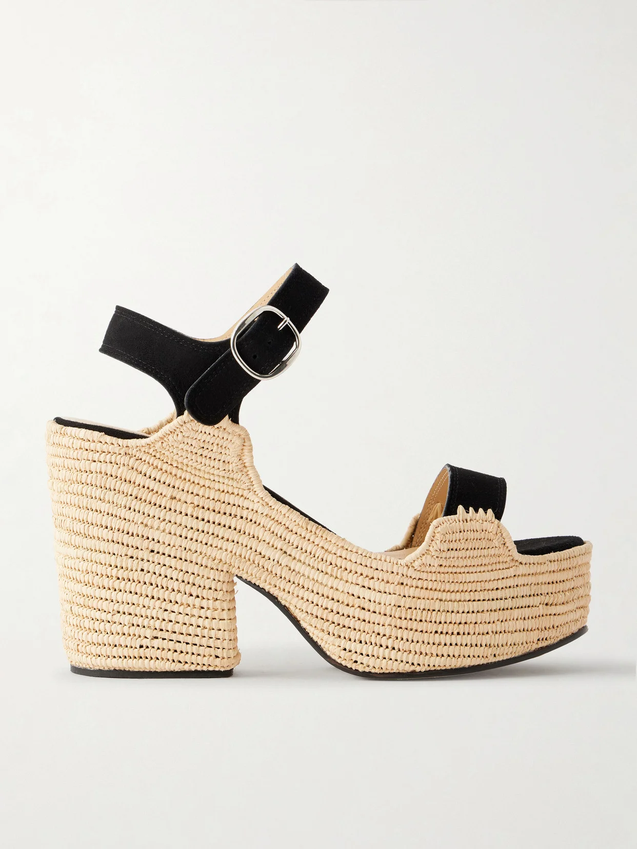 Sardis Raffia-trimmed Suede Sandals - 1