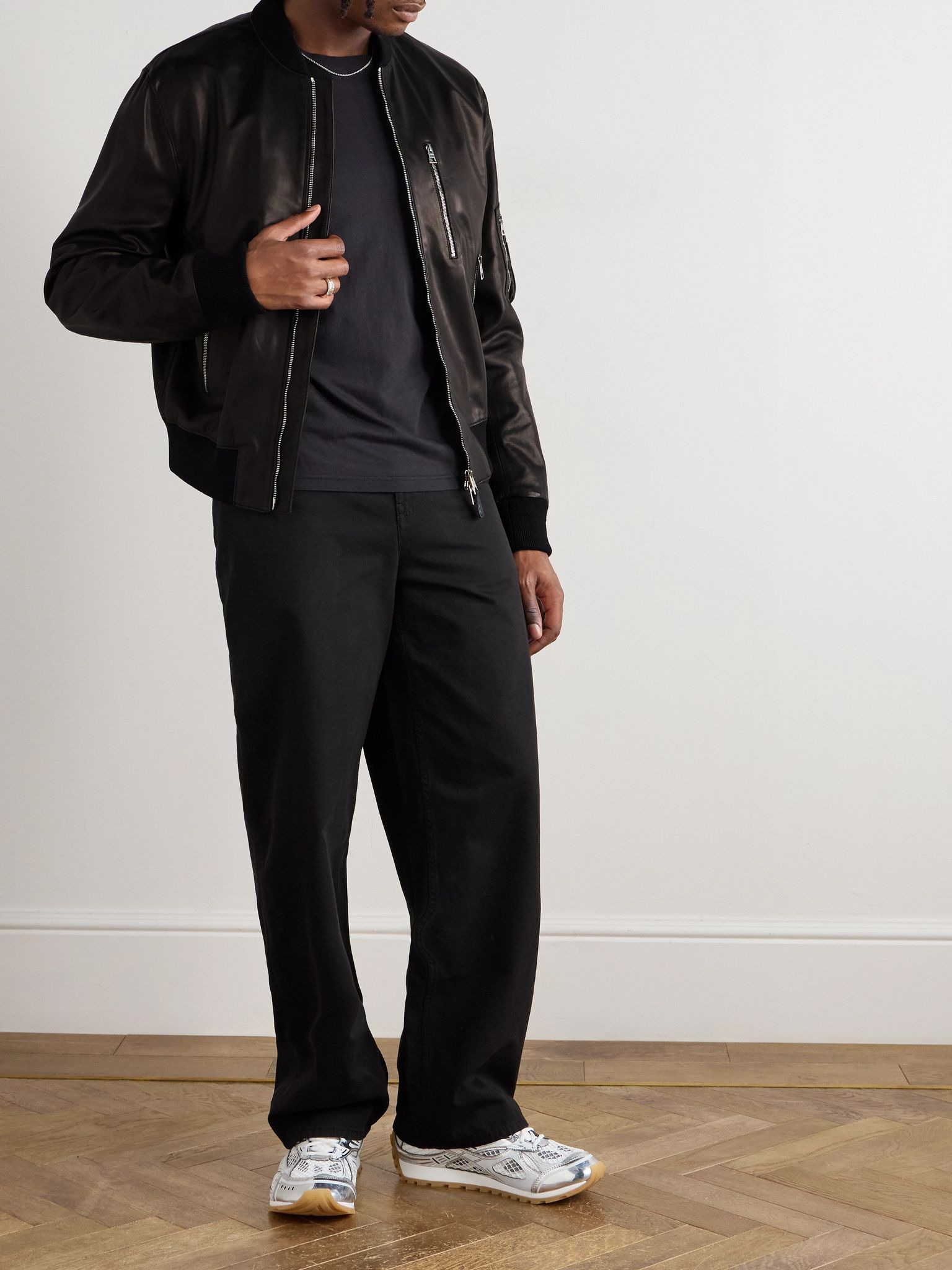 Leather Bomber Jacket Black - 2
