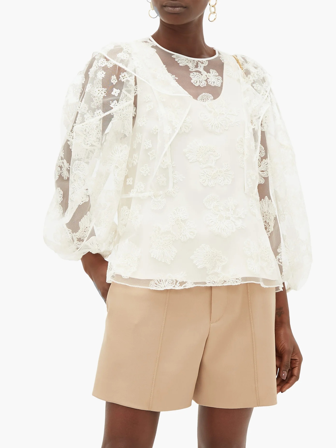 Festive floral-embroidered tulle blouse - 2