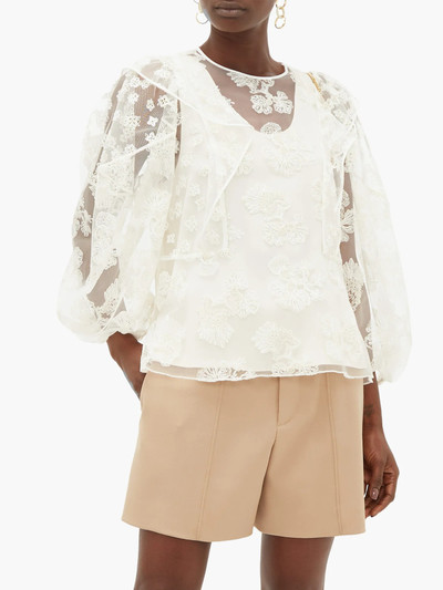 Chloé Festive floral-embroidered tulle blouse outlook