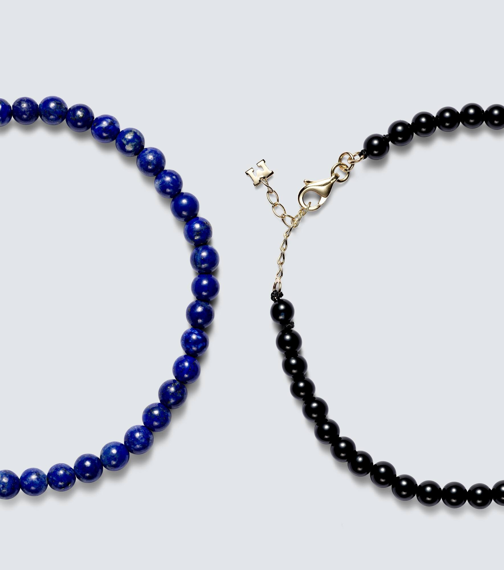 Set of 2 14kt gold beaded bracelets with lapis lazuli and onyx - 3