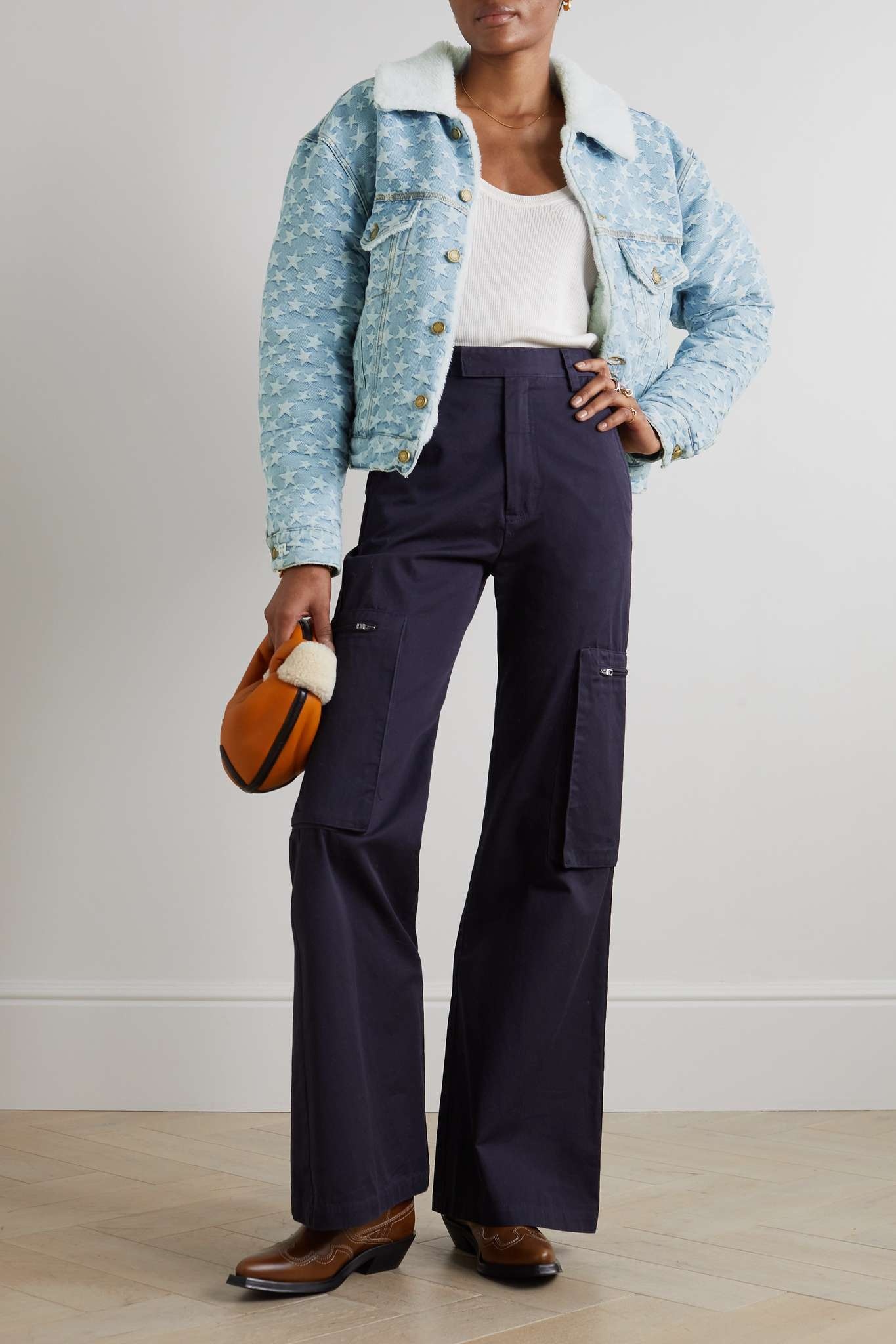Fleece-trimmed denim-jacquard jacket - 2