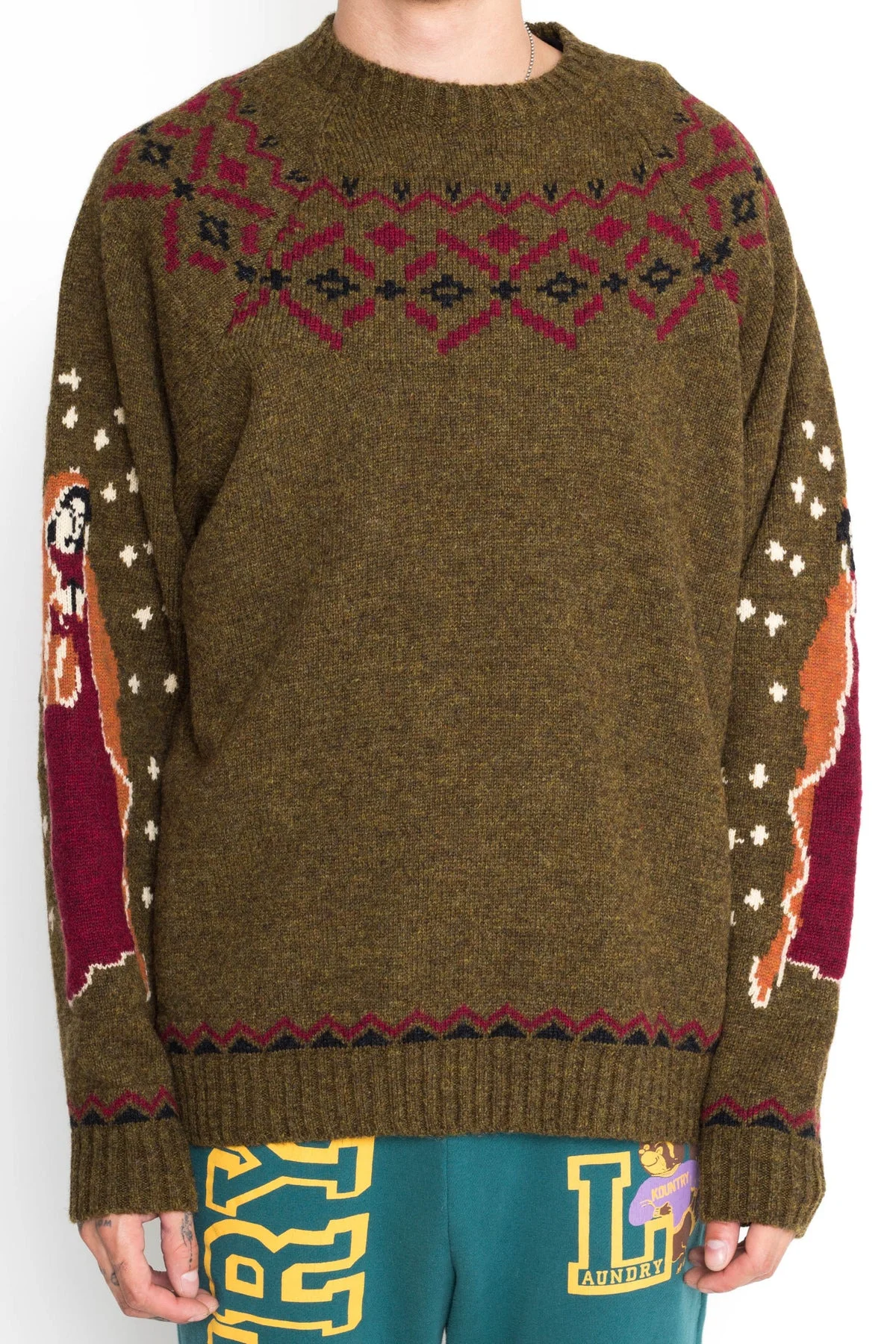 5G Wool Elbow VIRGIN MARY Nordic Sweater - Khaki - 1