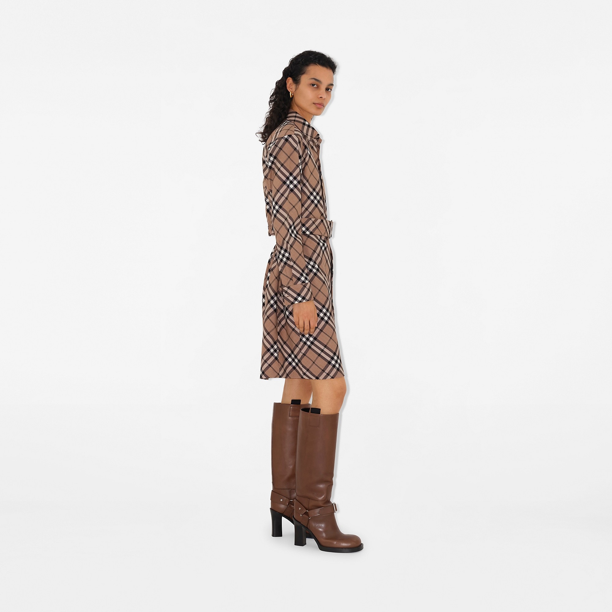 Check Wool Blend Shirt Dress - 3