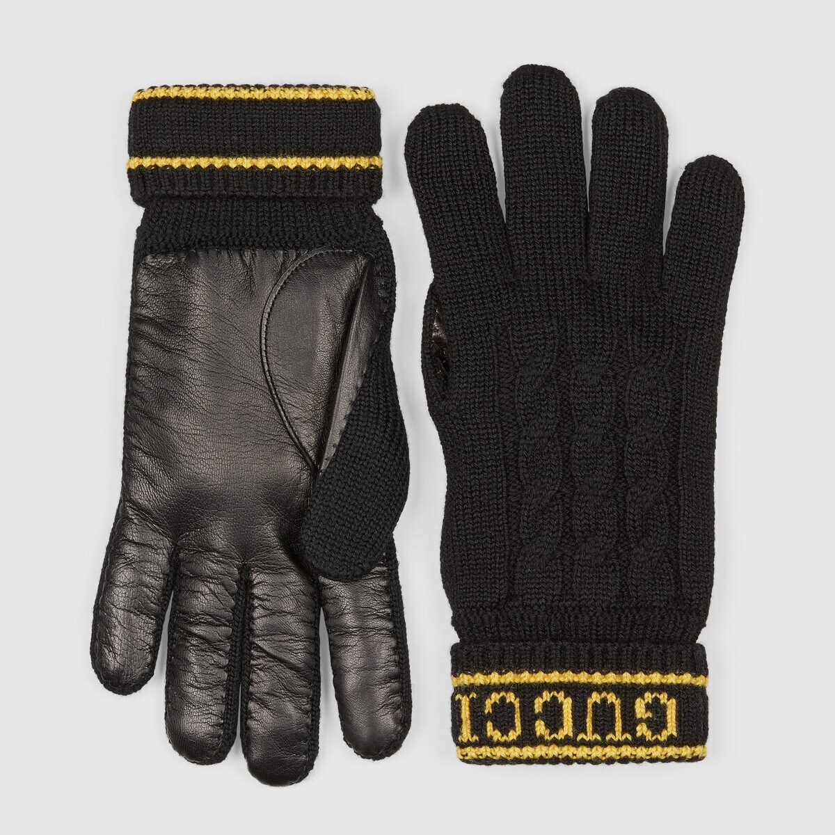 Wool knit gloves with Gucci script - 1