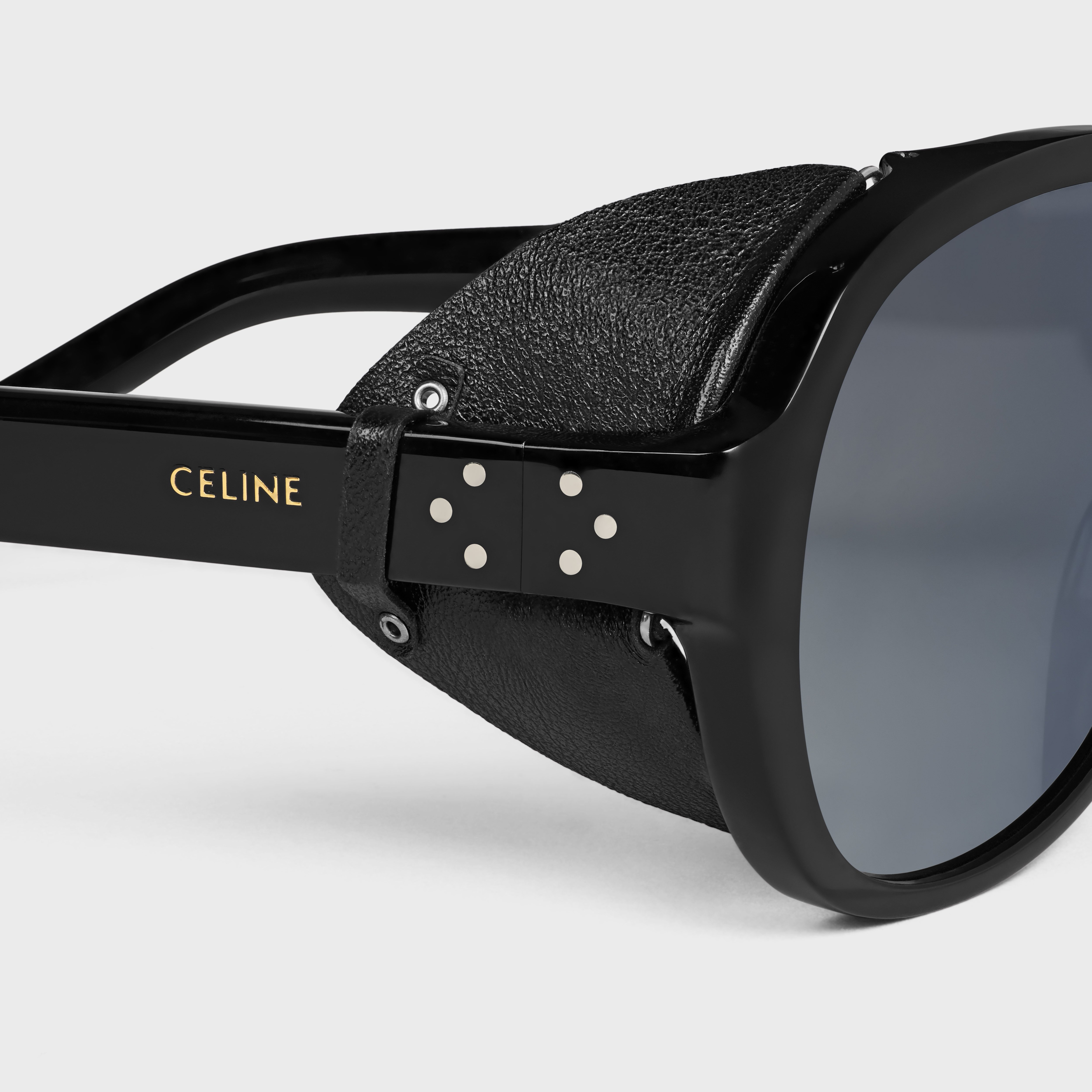 Black Frame 57 Sunglasses in Acetate with Leather - 2