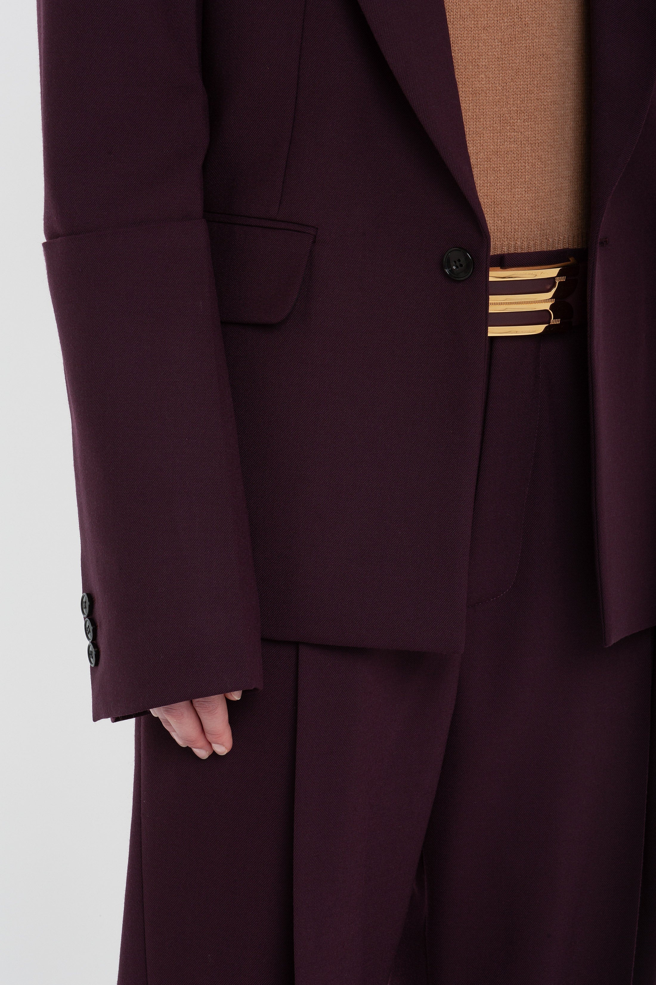 Sleeve Detail Patch Pocket Jacket In Deep Mahogany - 5