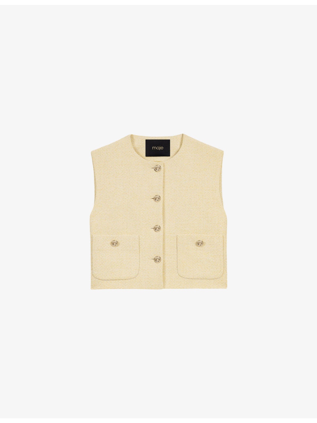 Sleeveless Cropped Regular-Fit Tweed Jacket - 1