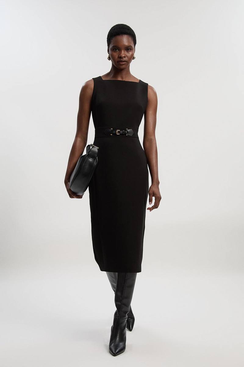 Compact Essential Tab Waist Pencil Midi Dress 1