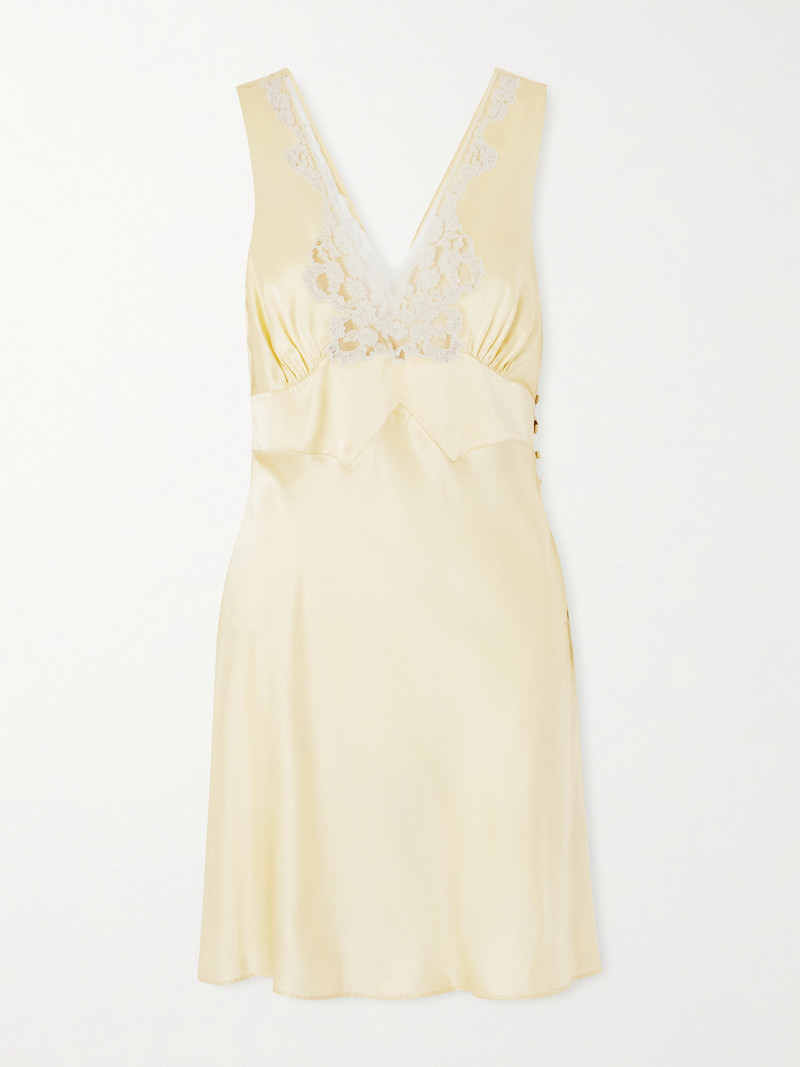 Gathered Tie-detailed Lace-trimmed Silk-satin Mini Dress 1